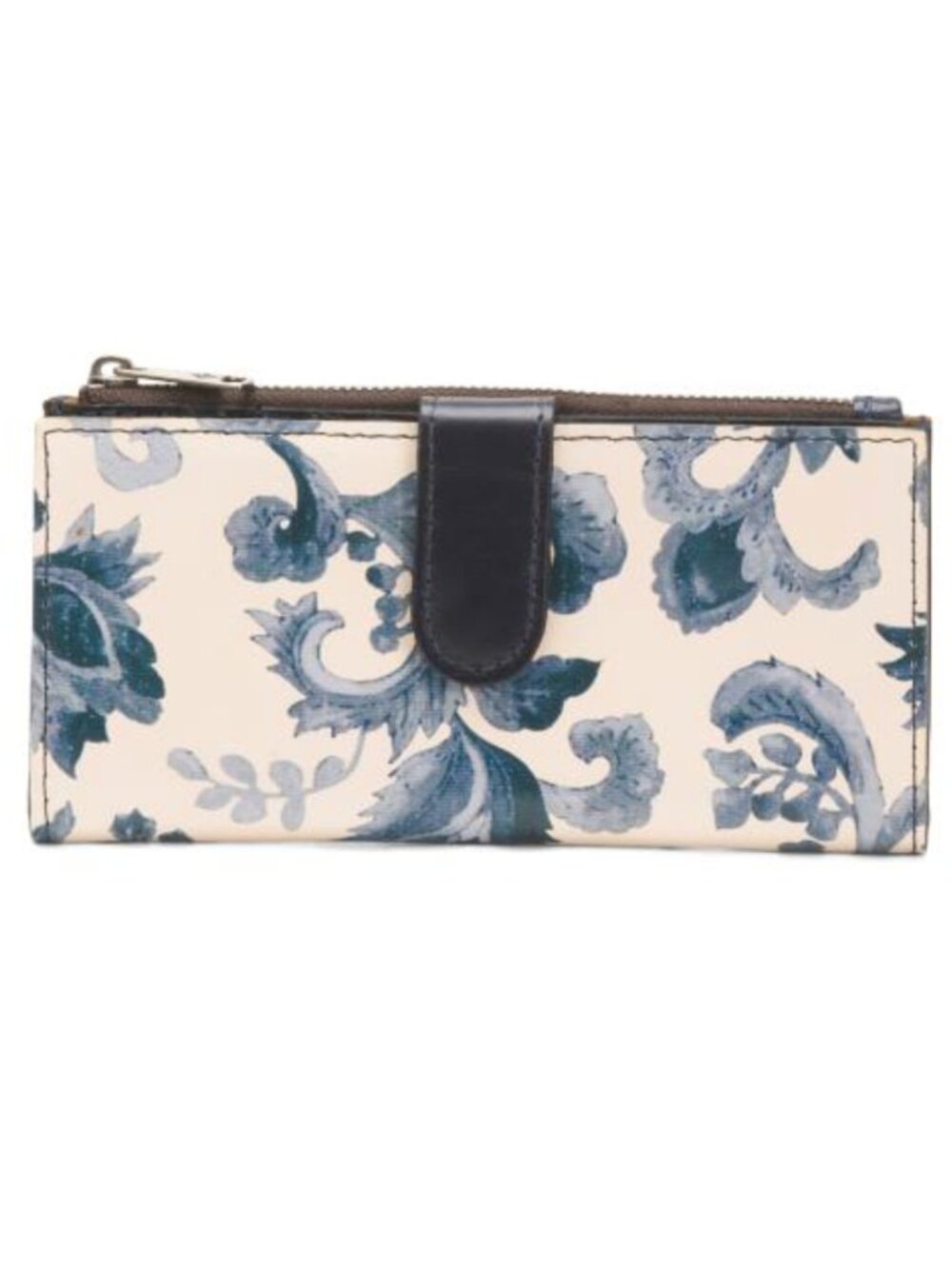Patricia Nash Nazari Floral Leather Bi-Fold Wallet RFID Renaiss Revival Blue